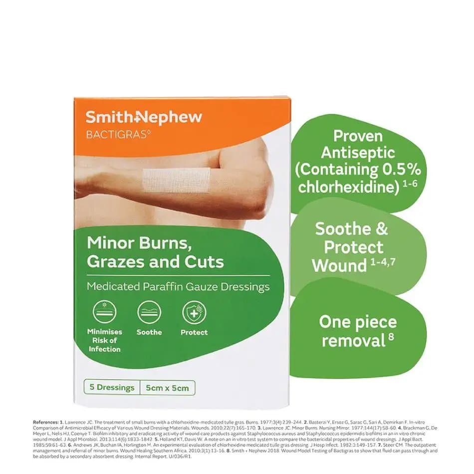 Bactigras Medicated Paraffin Gauze Dressings (5 cm x 5 cm), 5s