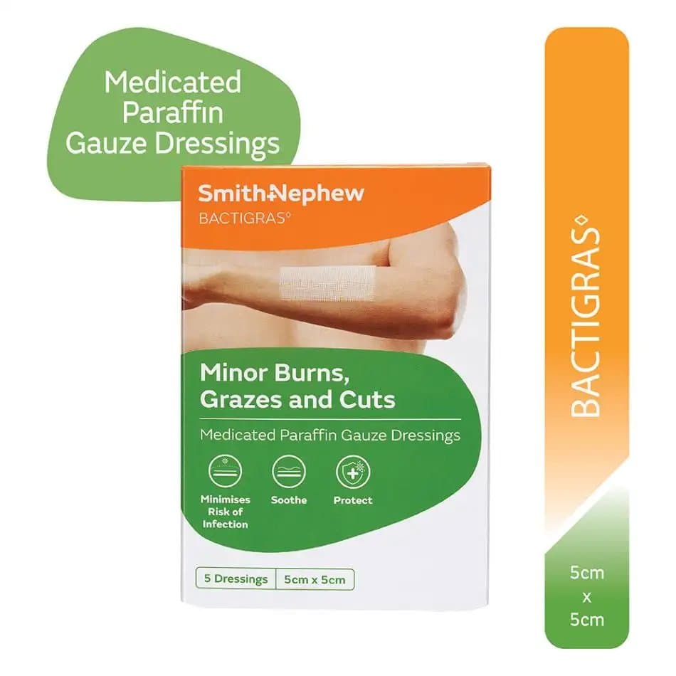 Bactigras Medicated Paraffin Gauze Dressings (5 cm x 5 cm), 5s