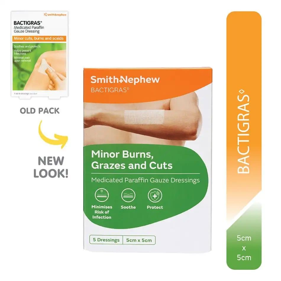 Bactigras Medicated Paraffin Gauze Dressings (5 cm x 5 cm), 5s
