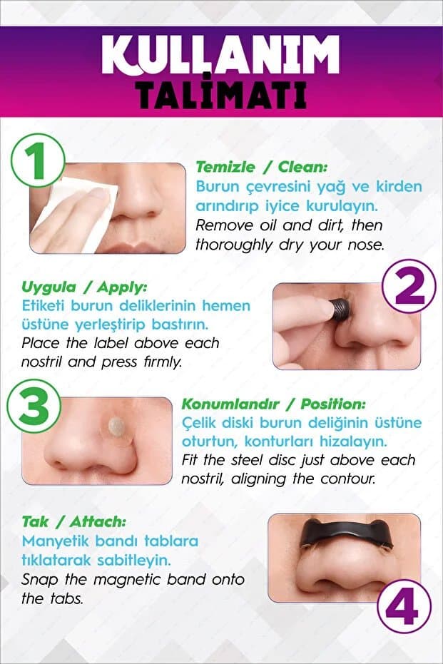 Manyetik Burun Bandı Seti Premium 30'lu, Horlama Azaltıcı Mıknatıslı Siyah Dilatörü Aparatı