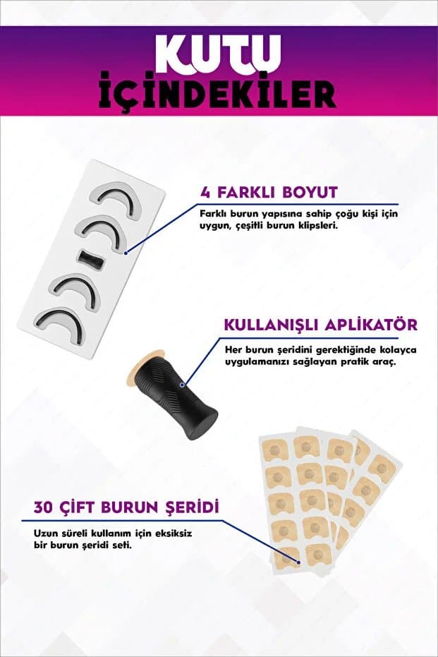 Manyetik Burun Bandı Seti Premium 30'lu, Horlama Azaltıcı Mıknatıslı Siyah Dilatörü Aparatı